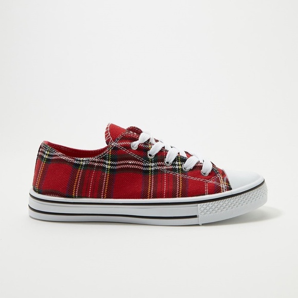 Streetwear Society Red Plaid Canvas Sneakers - Picture 3 of 8